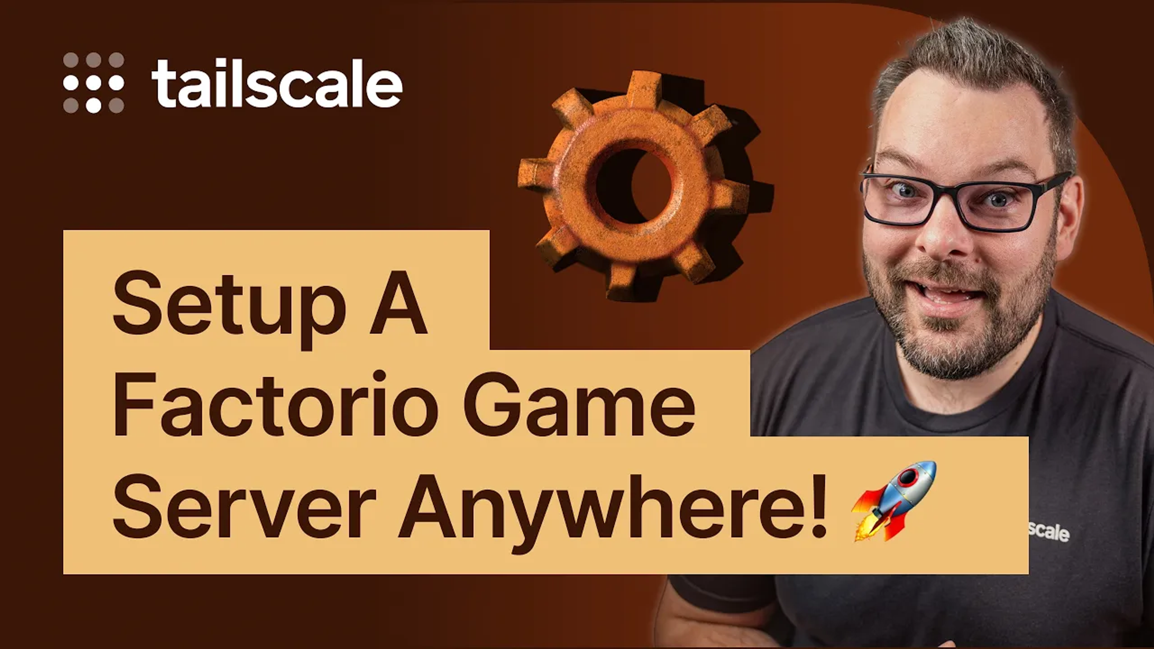 Thumbnail for a Factorio game server video featuring Alex's face