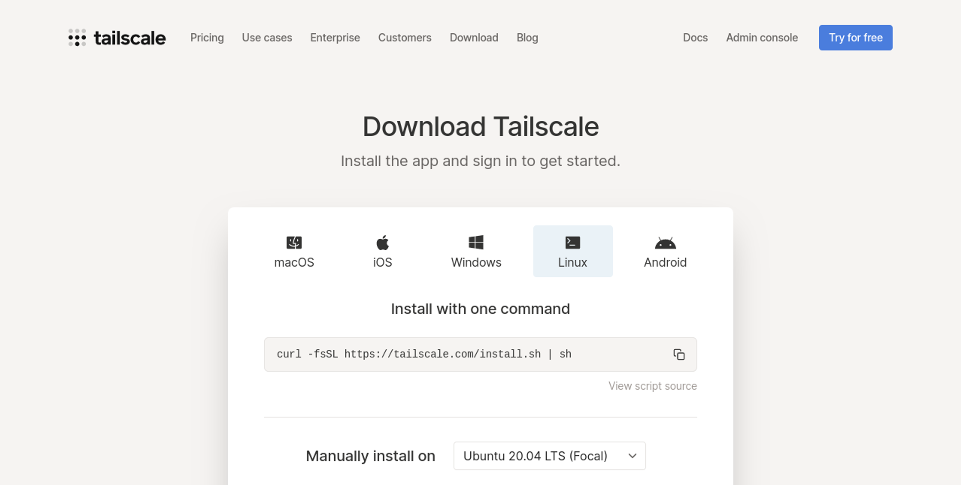 Tailscale client installation instructions