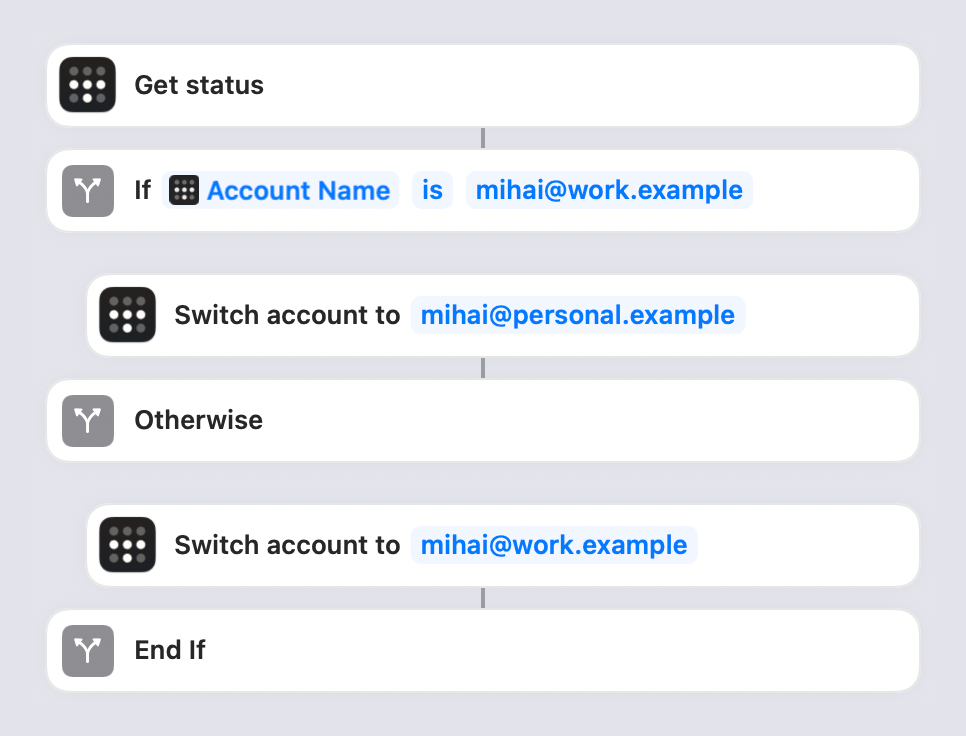 Shortcut to switch between personal and work accounts