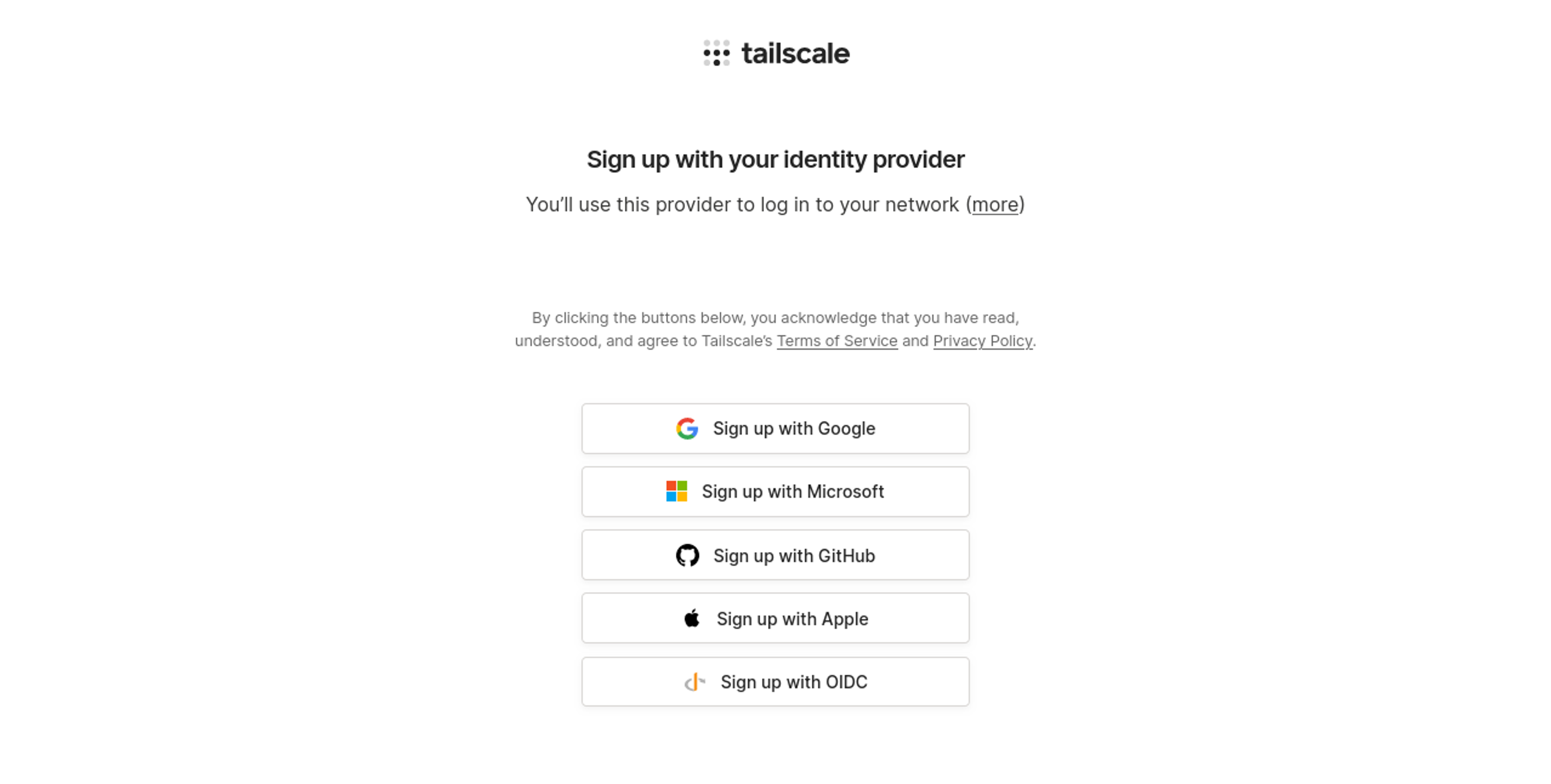 Tailscale sign-up page