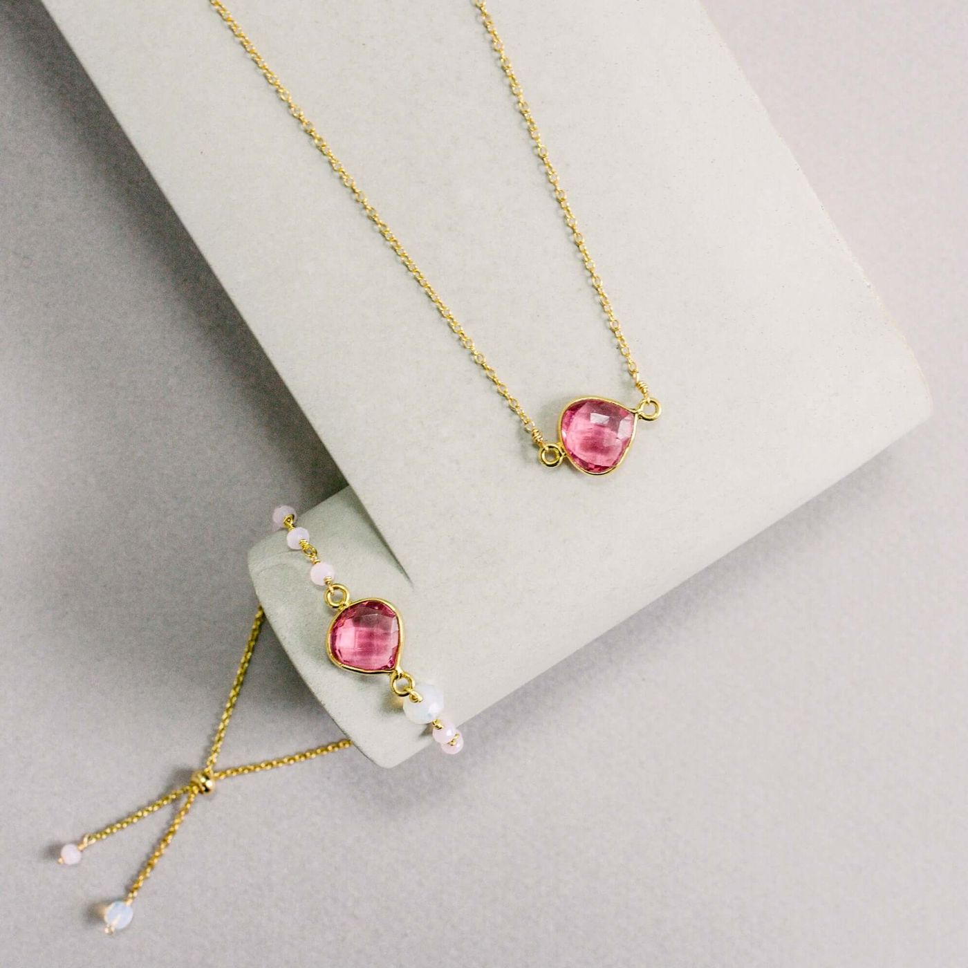 Pink Tourmaline Quartz Minimalist Ballet Necklace