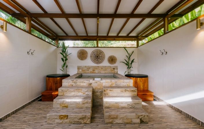 Two ice baths and central spa inside Burudika Sauna and Bath House