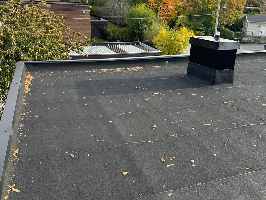 Det gamla papptaket med takventilation före omläggning