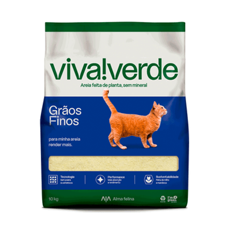 Areia Higiênica Biodegradável Milho e Mandioca Grãos Finos Viva Verde 10 kg
