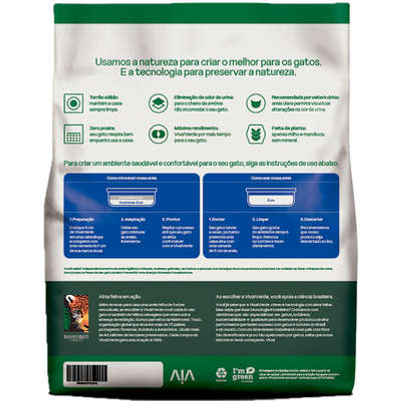 Areia Higiênica Biodegradável Milho e Mandioca Grãos Finos Viva Verde 10 kg - Imagem 2