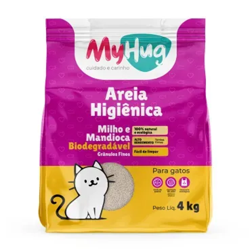Areia Higiênica MyHug Biodegradável Milho e Mandioca Grânulos Finos 4 kg