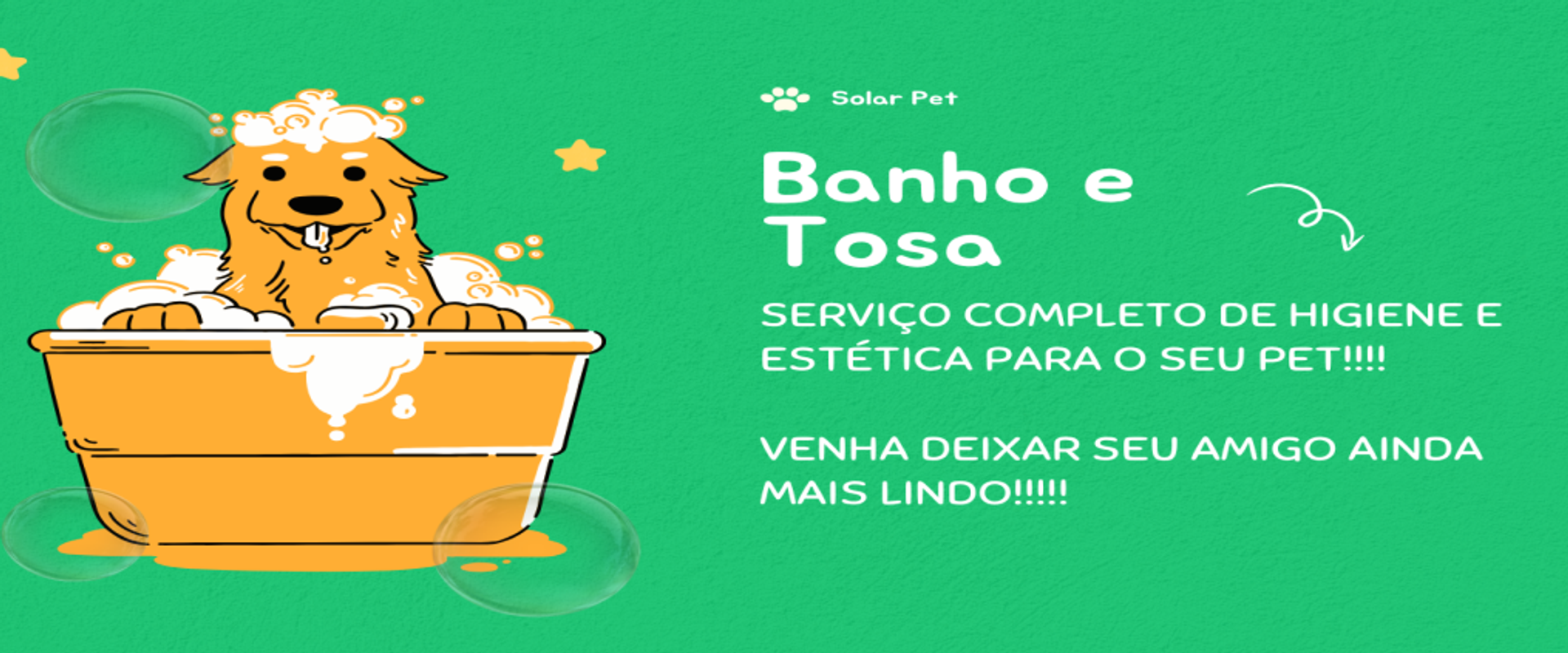Banner com ilustração de cachorro tomando banho