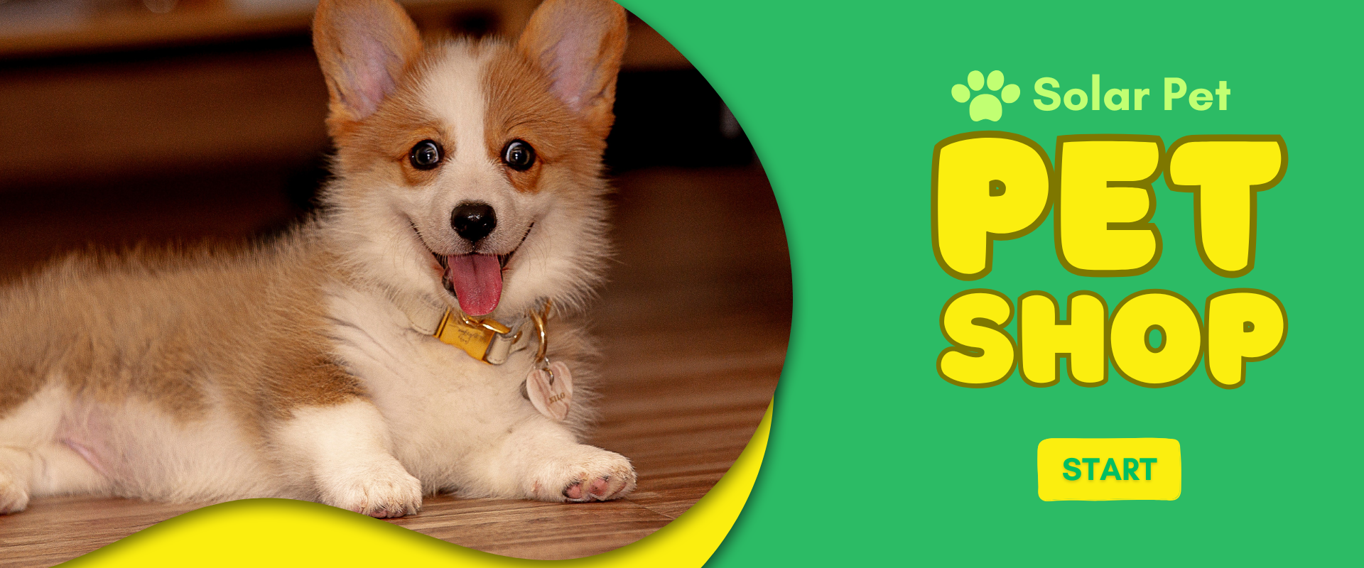banner solar pet com foto de um corgi sorrindo