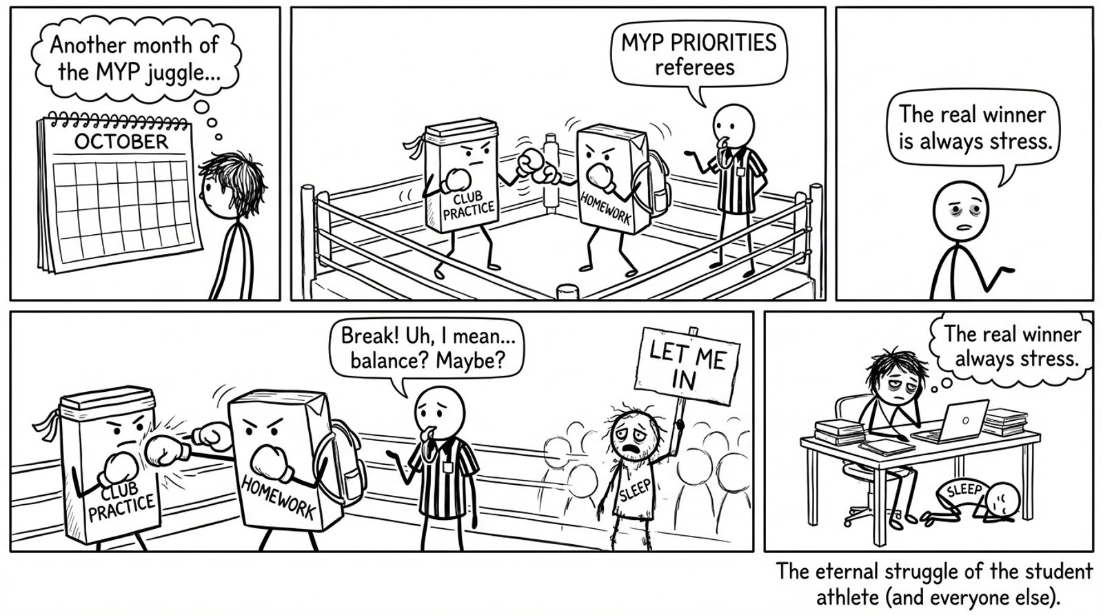 Calendar boxing match between homework and practice