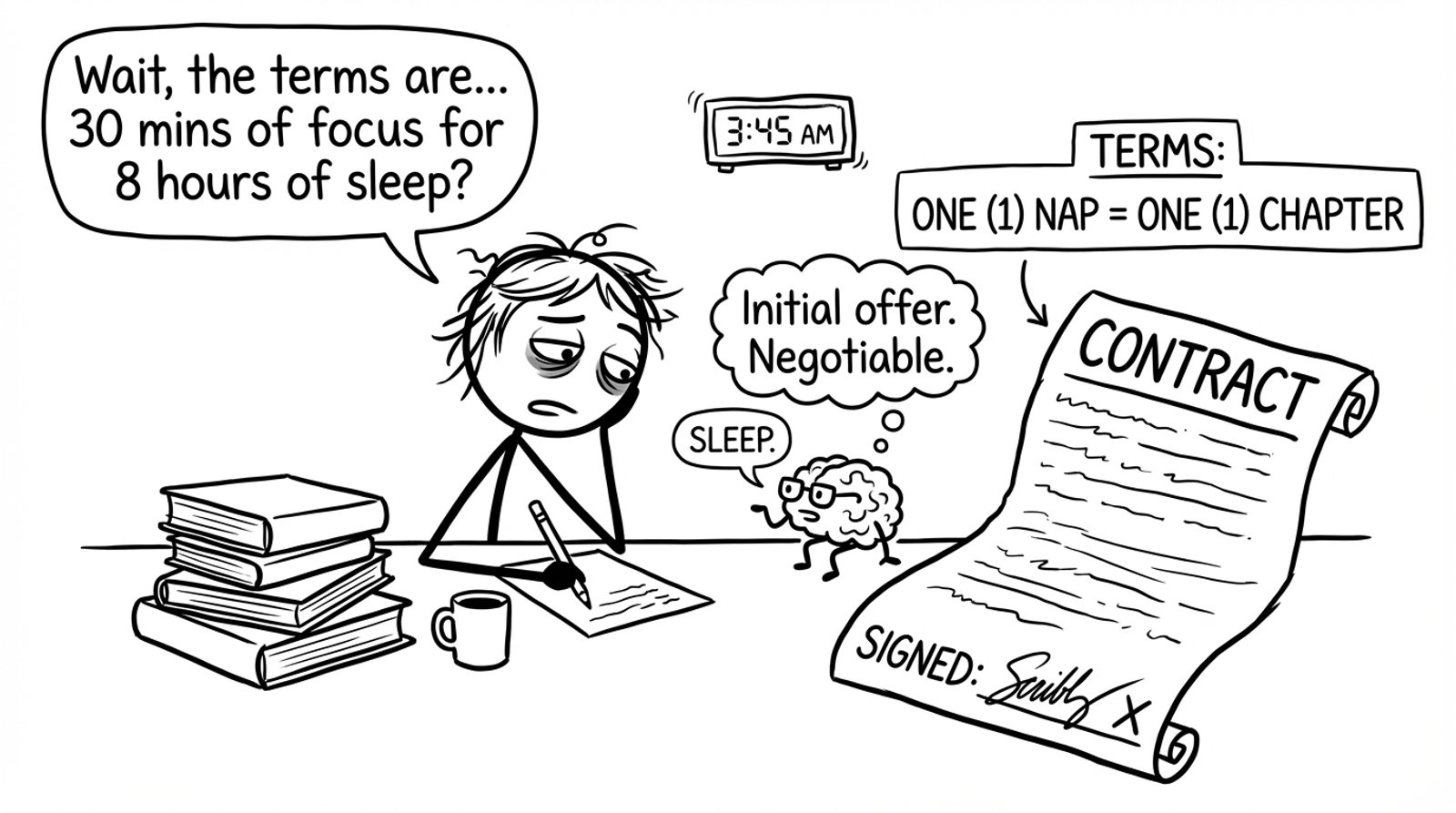 A tiny Brain negotiates a sleep-for-focus contract