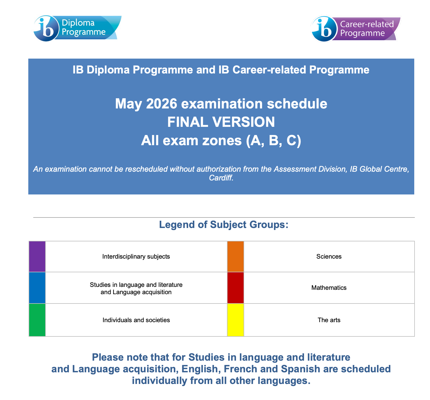 IB Exam Dates & Timetable 2026: All Subjects | All Exam Zones
