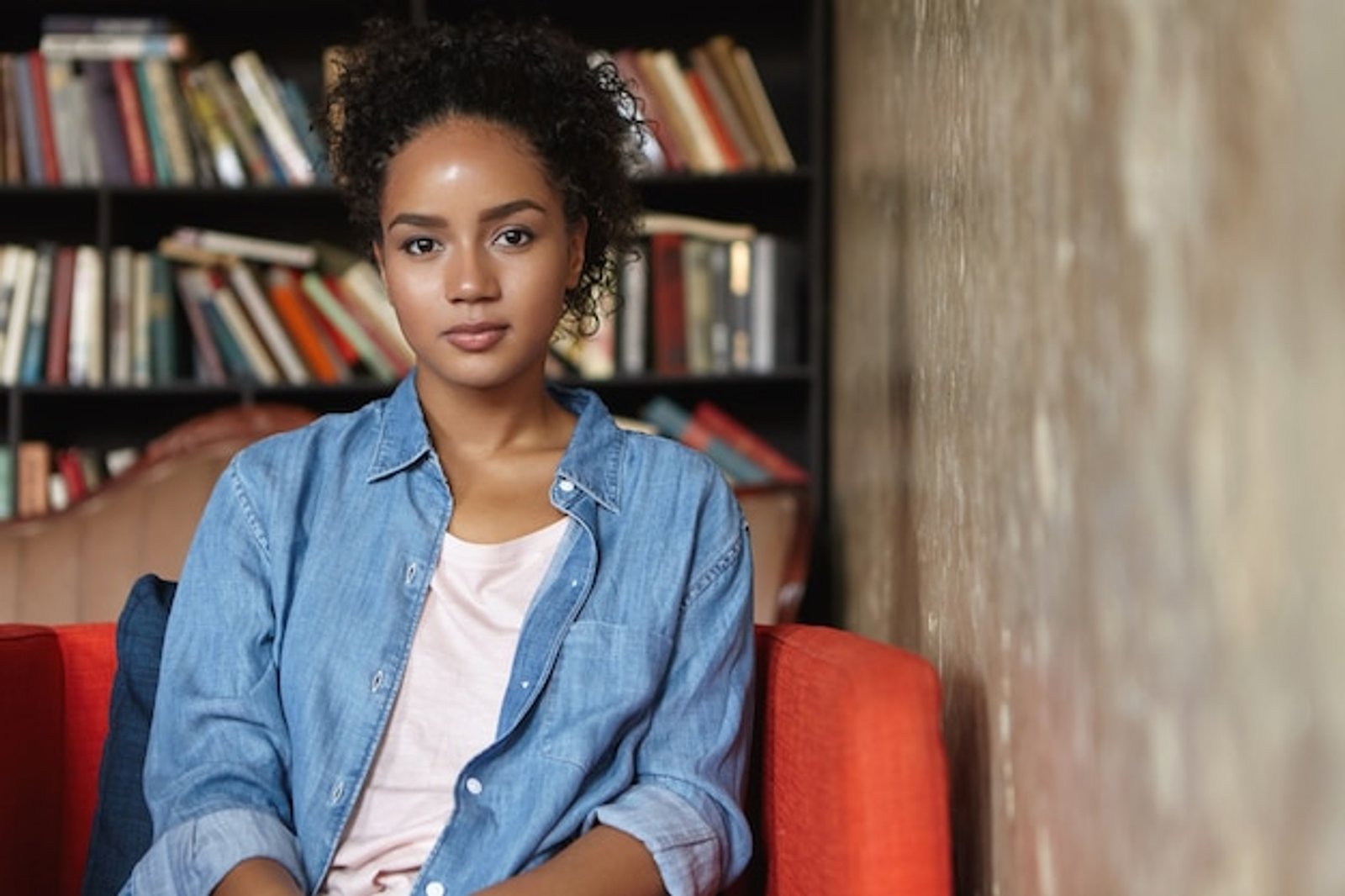 one woman in library