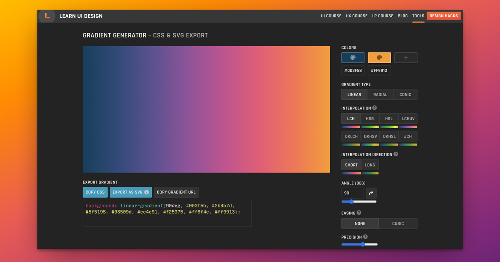 Screenshot of Gradient Generator Tool Screenshot of Gradient Generator Tool