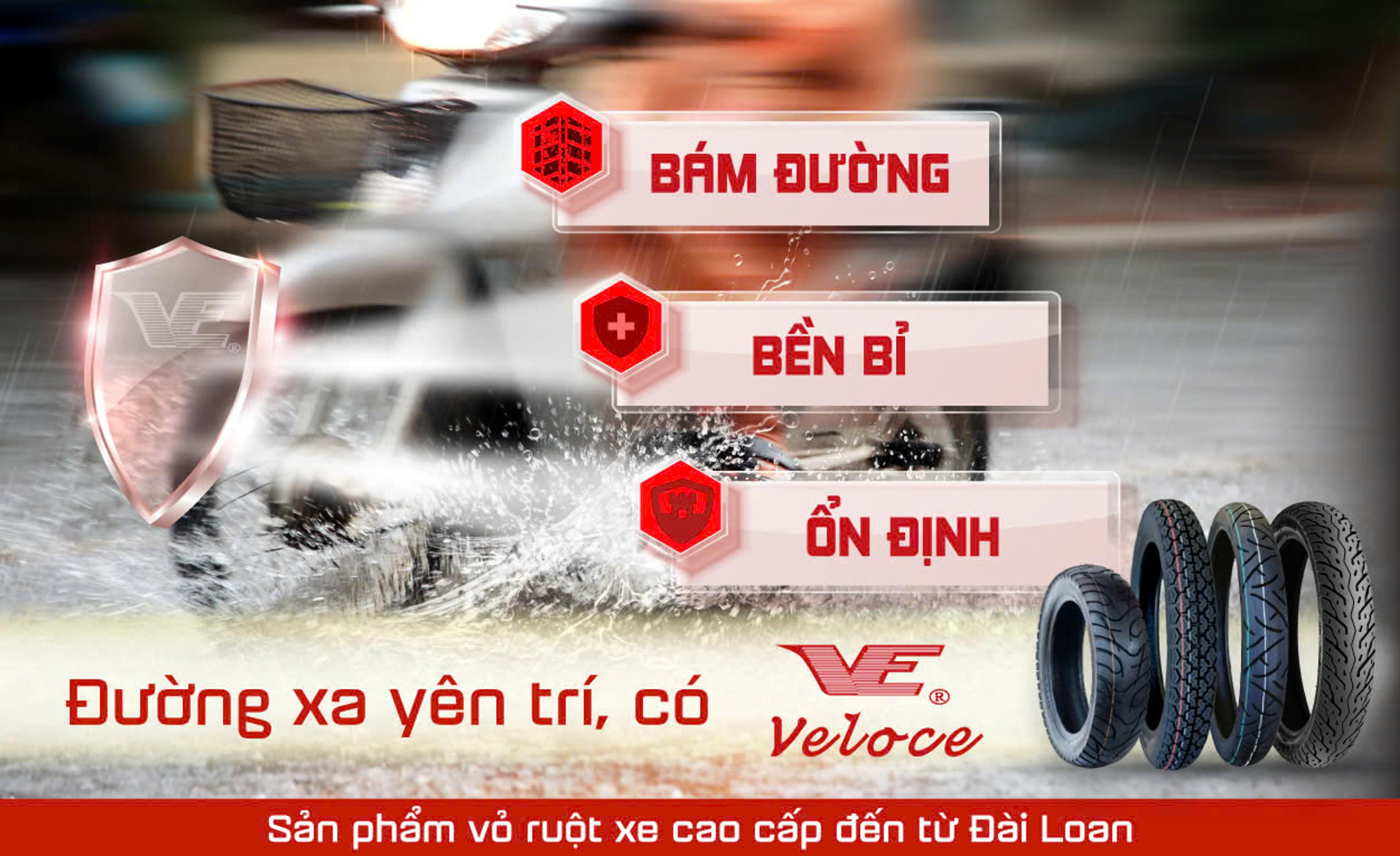 Vỏ xe không ruột Veloce: xe tay ga và xe côn tay dùng được, xe số truyền thống thì không