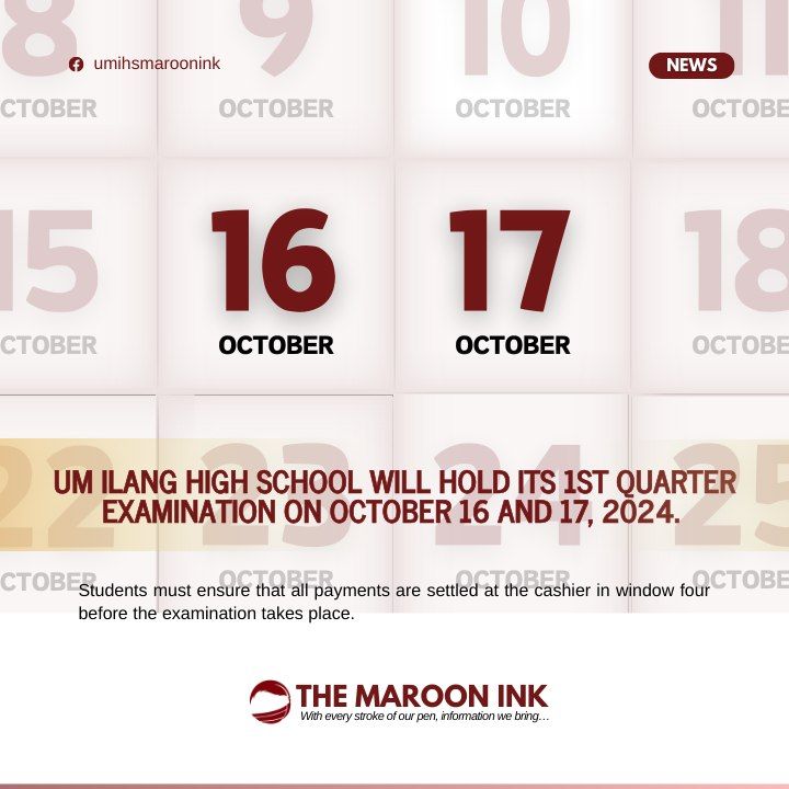 UGMA NA GA | UM Ilang High School will hold its 1st quarter examination...