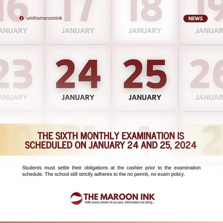 NEWS | The 6th monthly examination is scheduled on January 24 and Januar...