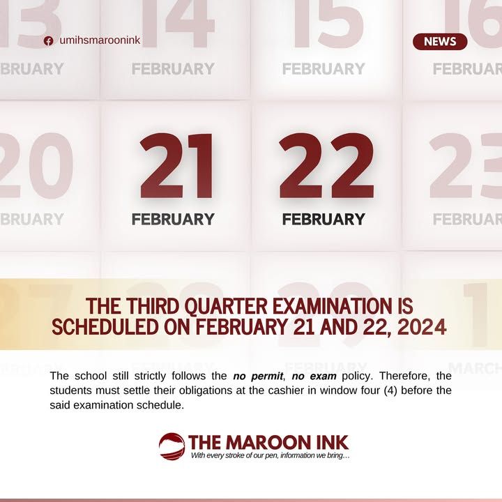 NEWS | The third (3rd) quarter examination will take place on February 2...