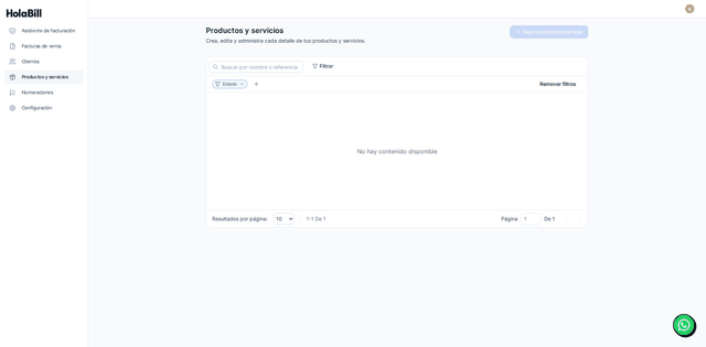 Captura del paso 1: Abre Productos y servicios en HolaBill