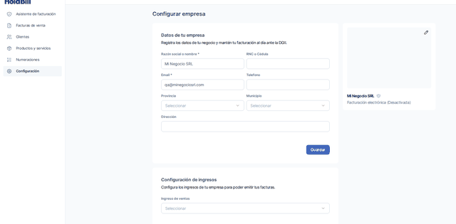 Captura del paso 7: Configura tus ingresos en HolaBill