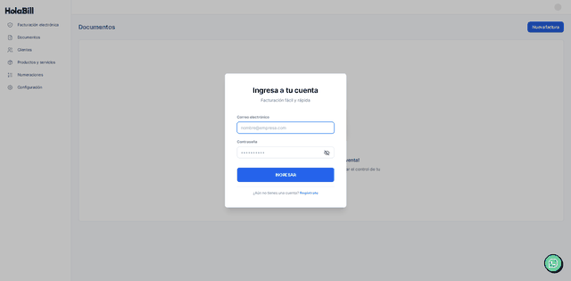 Captura del paso 1: Entra a tu cuenta de HolaBill en HolaBill