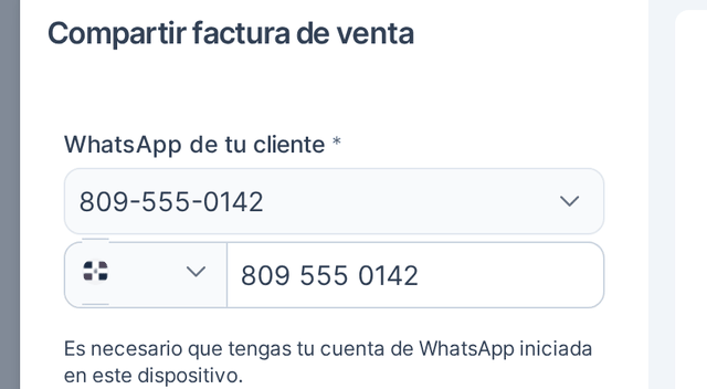 Captura del paso 2: Escribe el WhatsApp de tu cliente en HolaBill