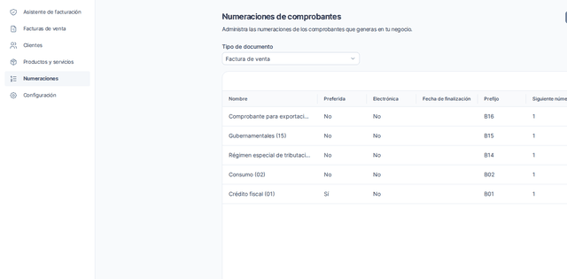 Captura del paso 1: Abre Numeraciones desde el menú lateral en HolaBill