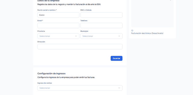 Captura del paso 6: Guarda los datos de tu empresa en HolaBill