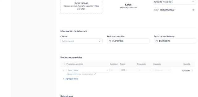 Captura del paso 2: Carga los ítems con su impuesto ITBIS en HolaBill