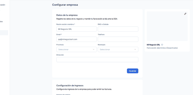 Captura del paso 2: Edita el nombre de tu empresa en HolaBill