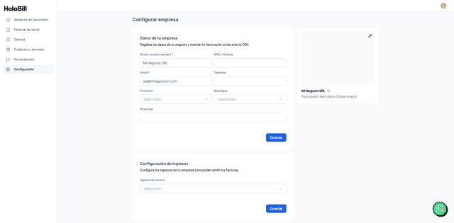 Captura del paso 1: Ve a Configuración en HolaBill