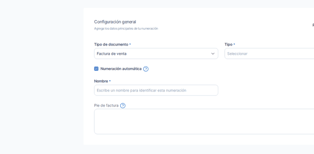 Captura del paso 5: Configura el tipo y la numeración automática en HolaBill