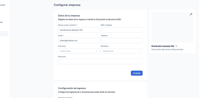 Captura del paso 5: Revisa los datos de tu empresa en HolaBill