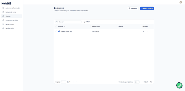 Captura del paso 1: Entra a Clientes en HolaBill