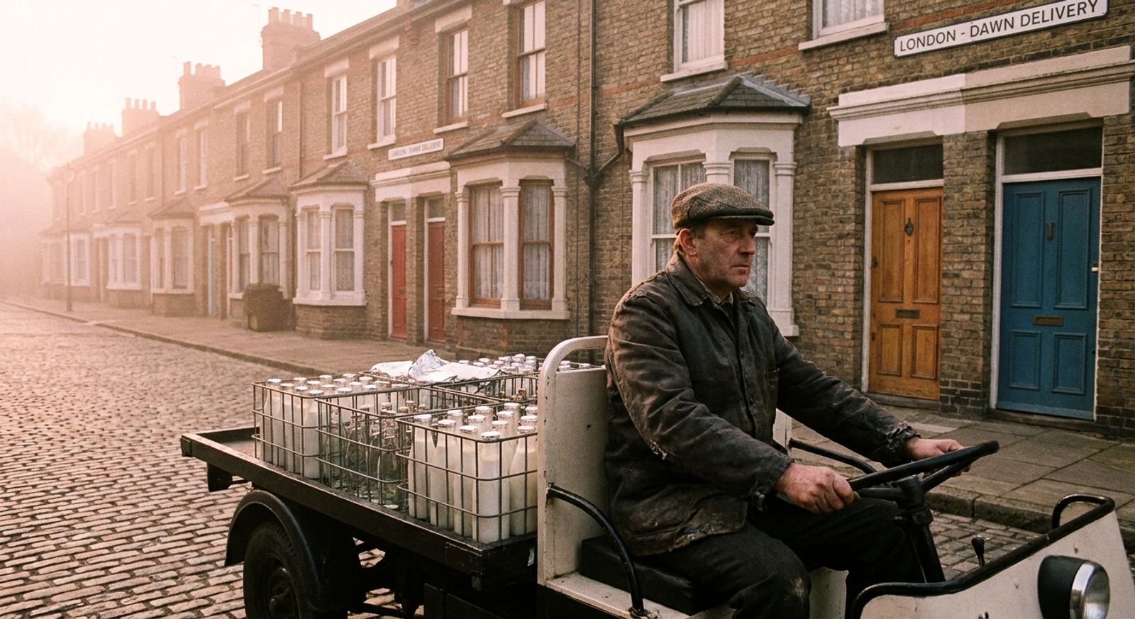 Milk float on the round at dawn