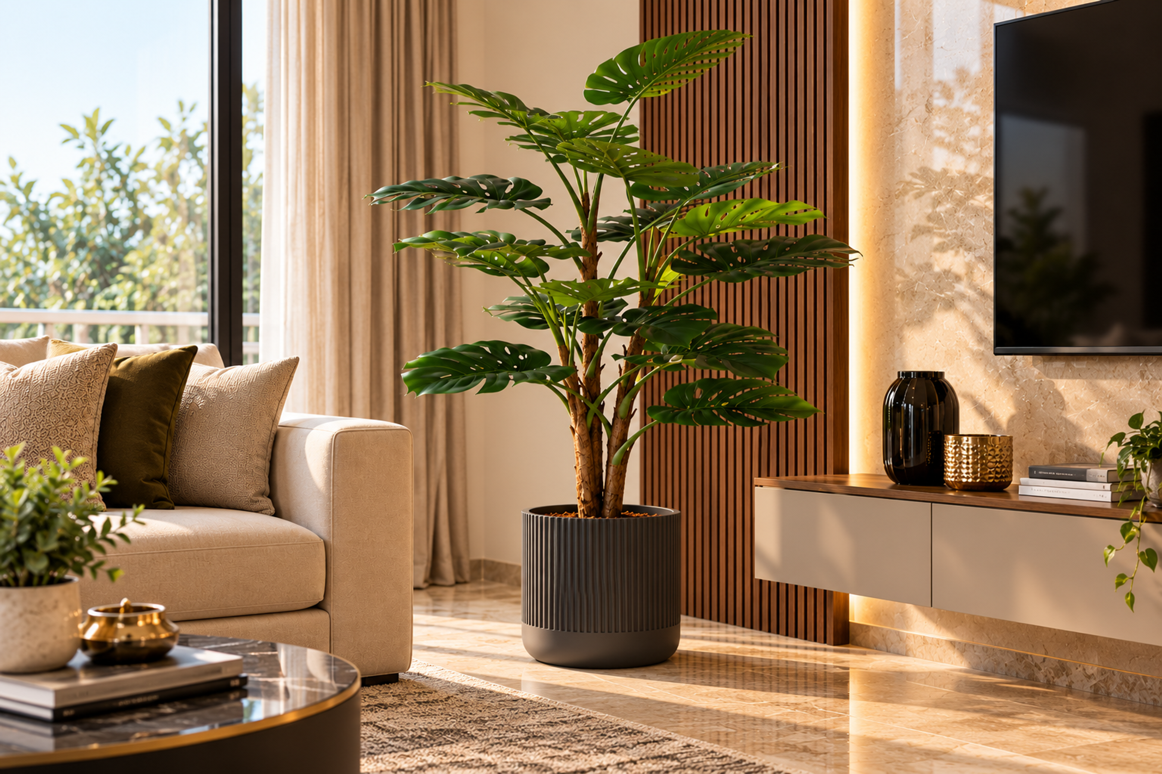 Plante décorative dans un salon moderne à Dakar.
