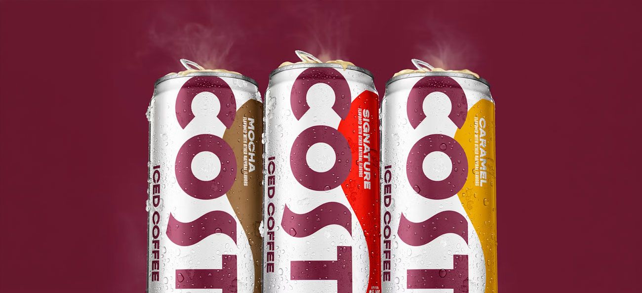 Image of three cans of Iced Coffee by Costa Coffee - flavors Signature, Caramel and Mocha