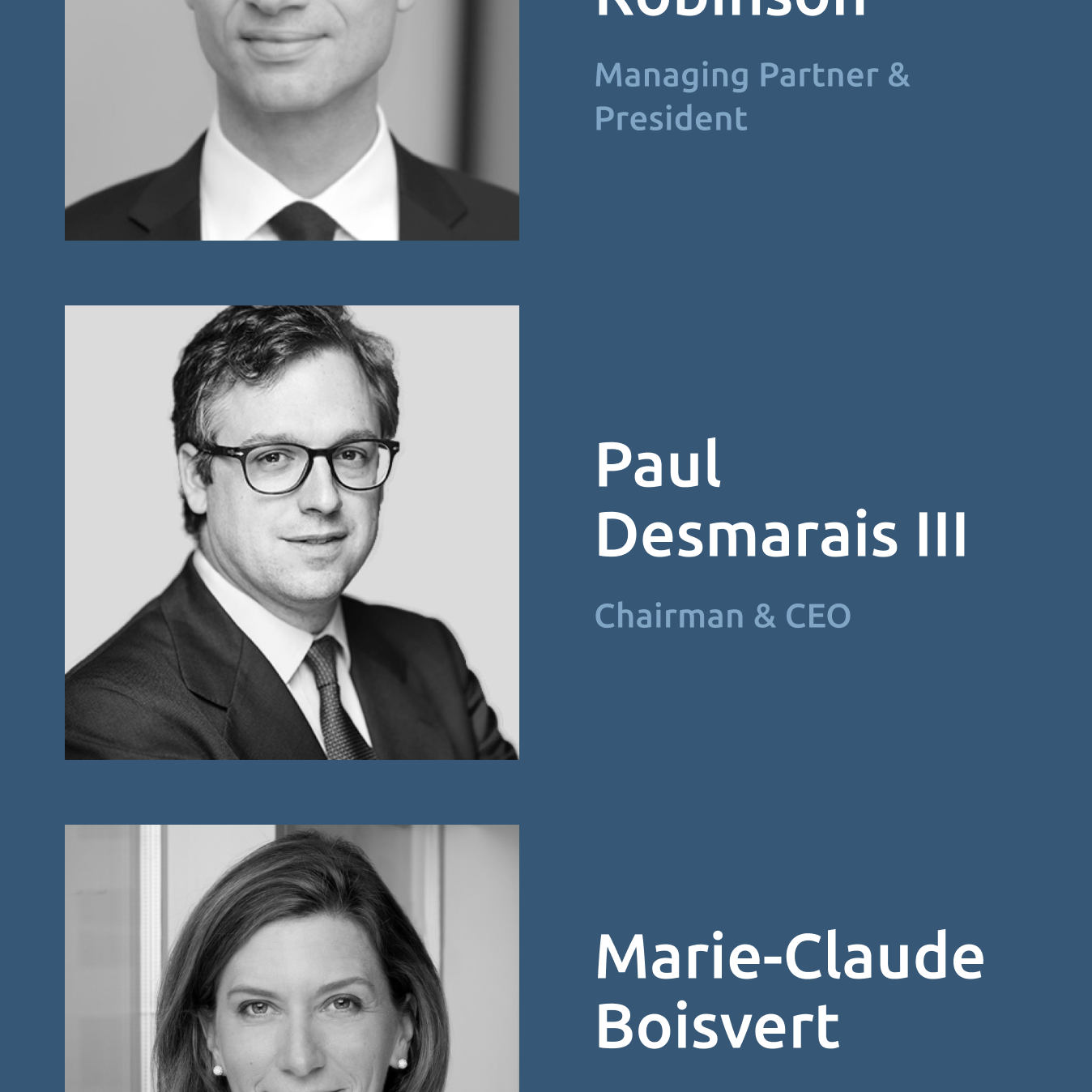 Vertical stack showing company staff members