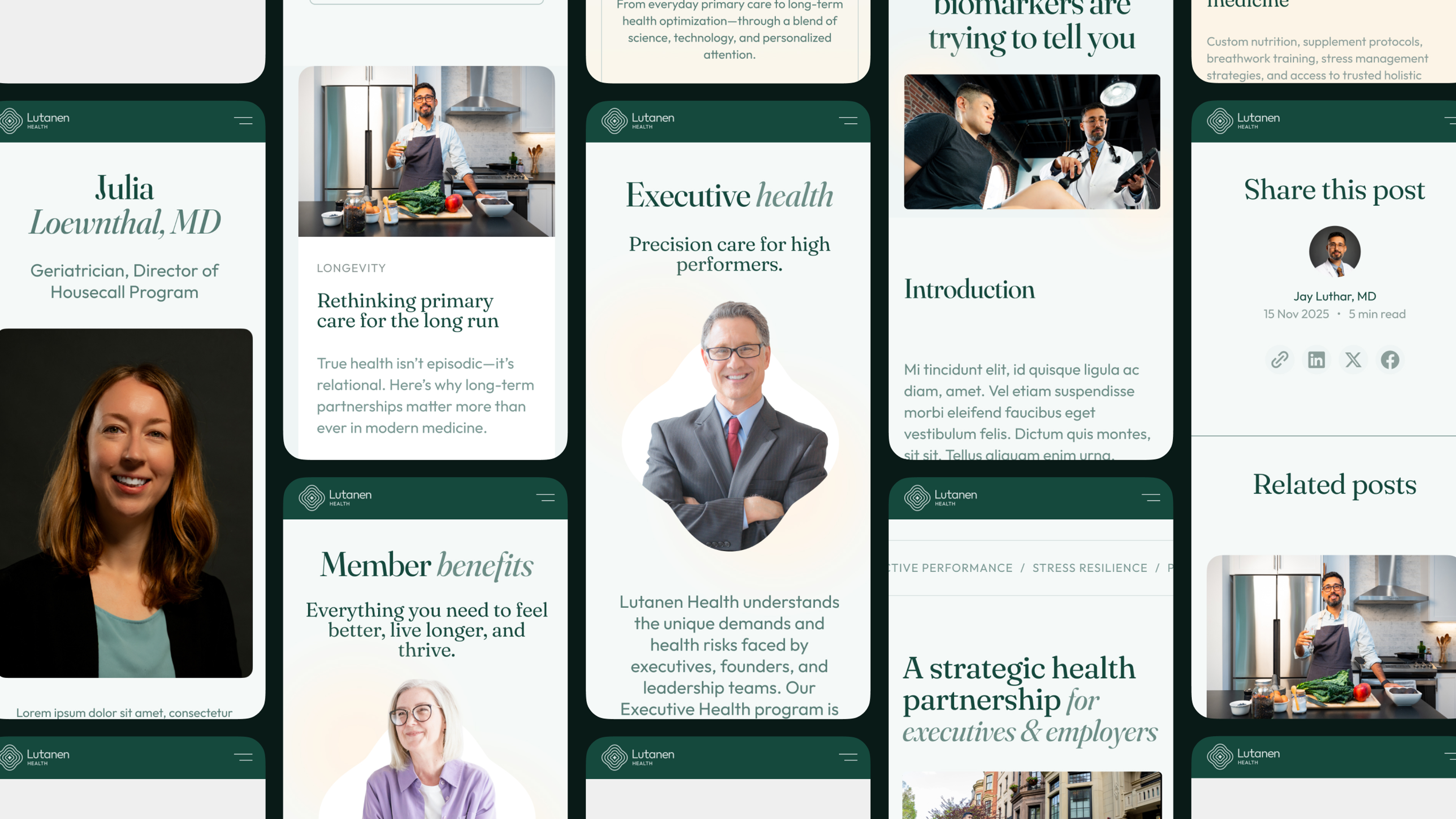 A grid of mobile phone screens showing the Lutanen website