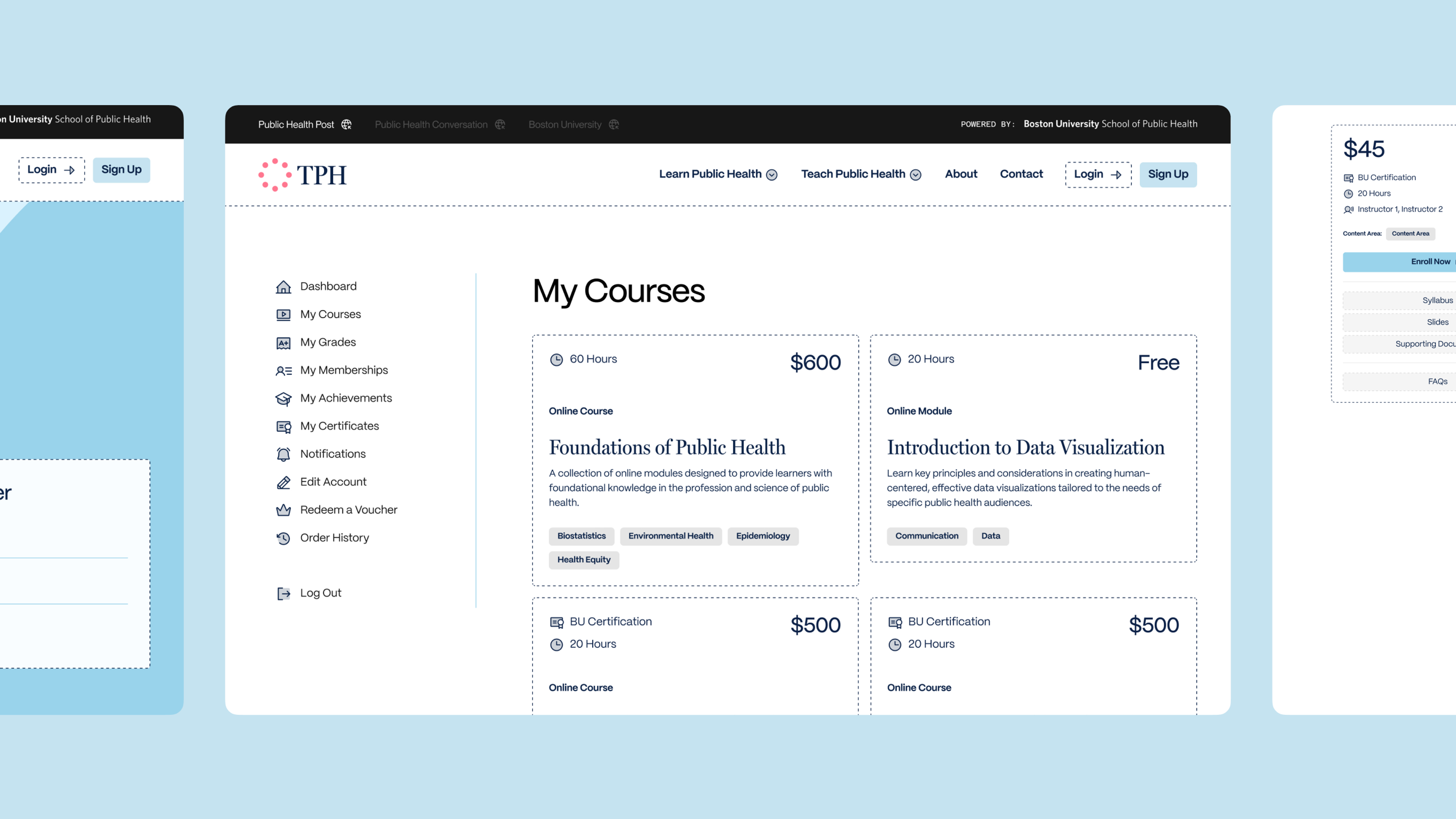 Carousel of screens showing the TPH website