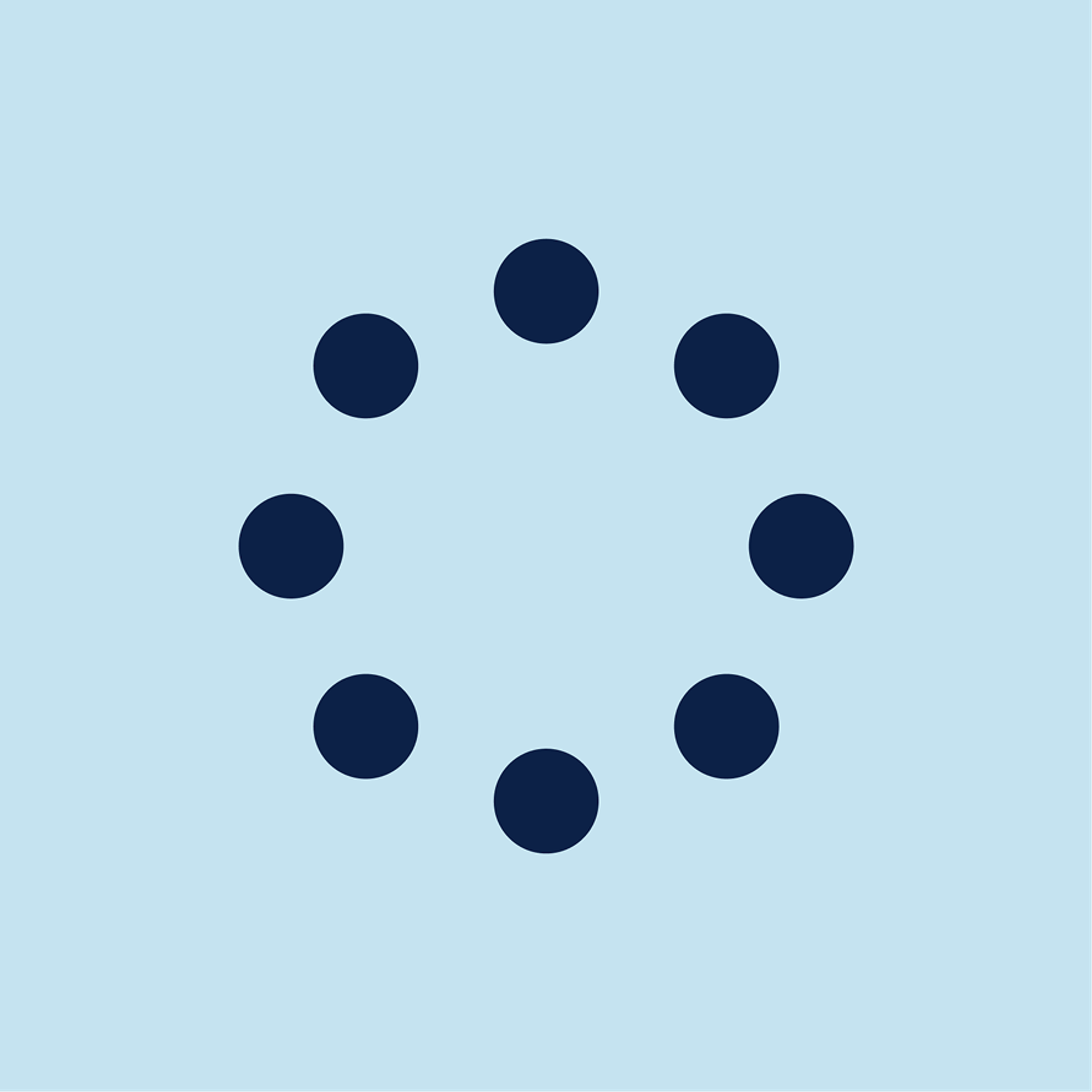 A ring of eight navy dots on pale blue