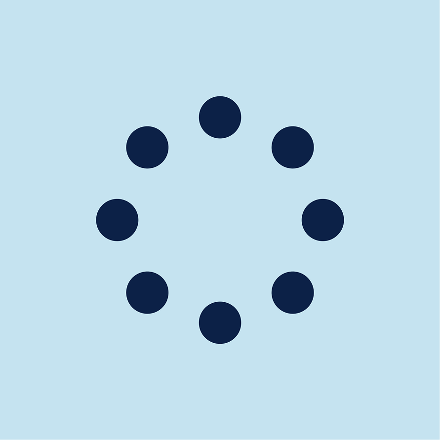 A ring of eight navy dots on pale blue