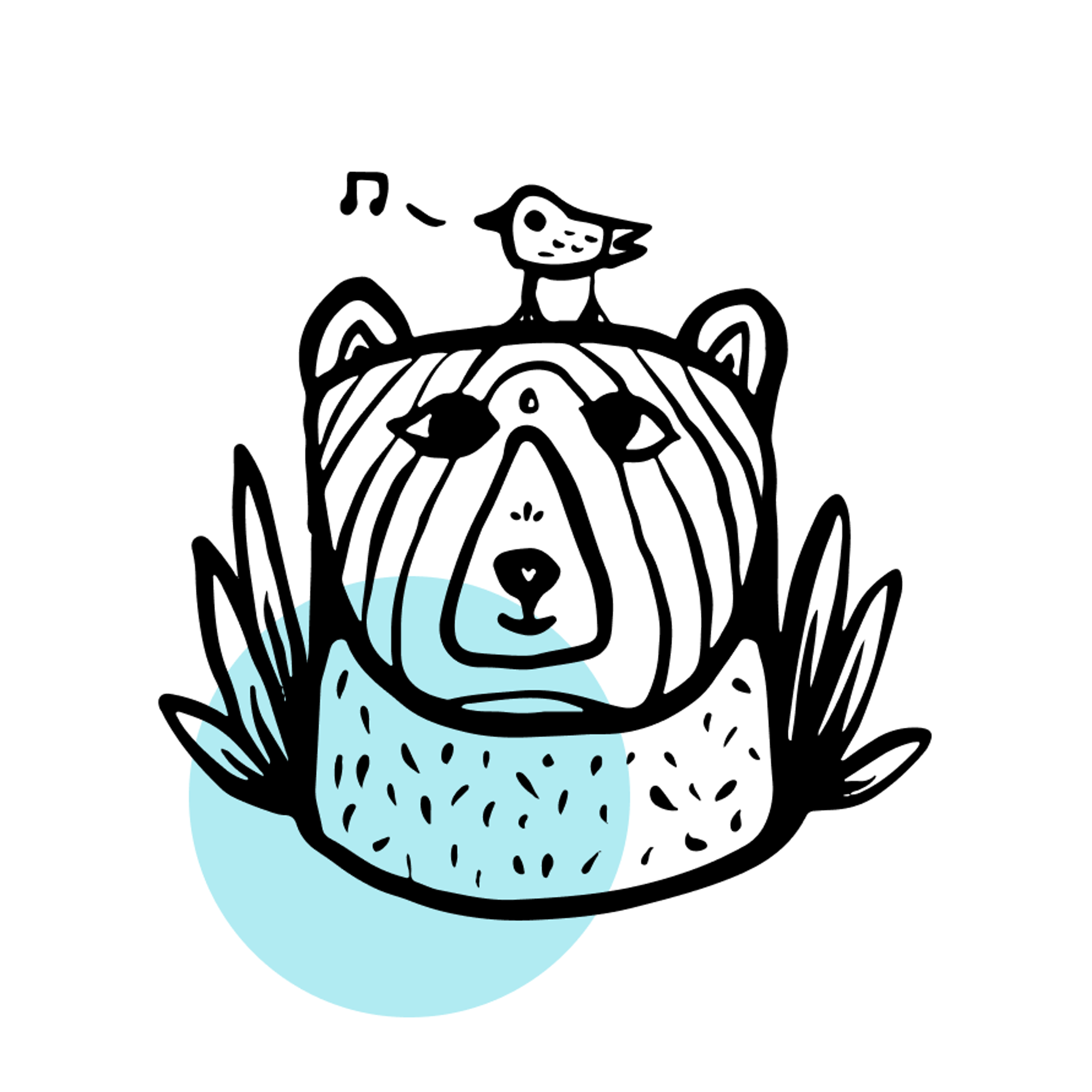 Abstract vector illustration of a bear with a singing bird on its head