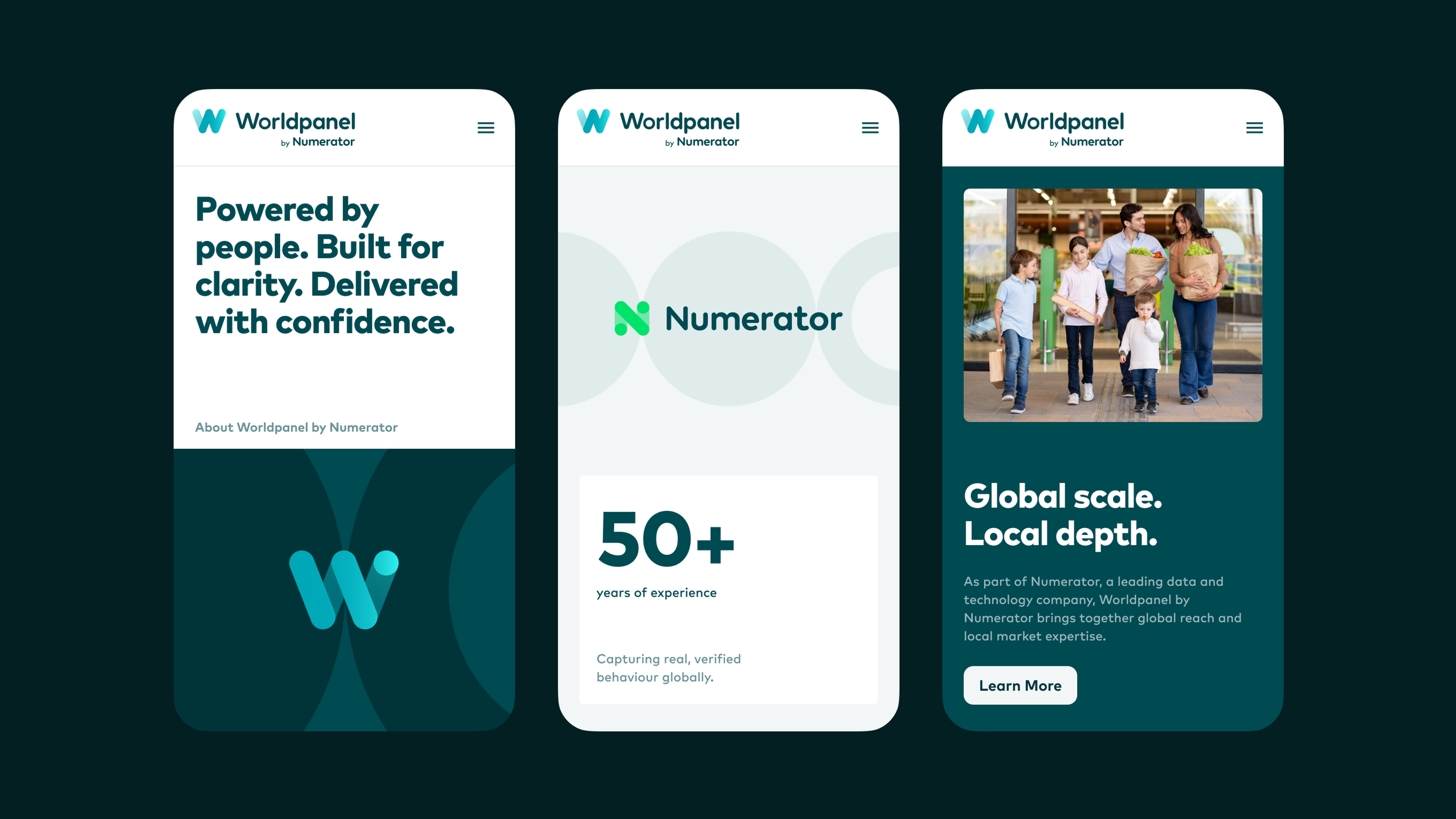 3 mobile screens showing the design of the Worldpanel website