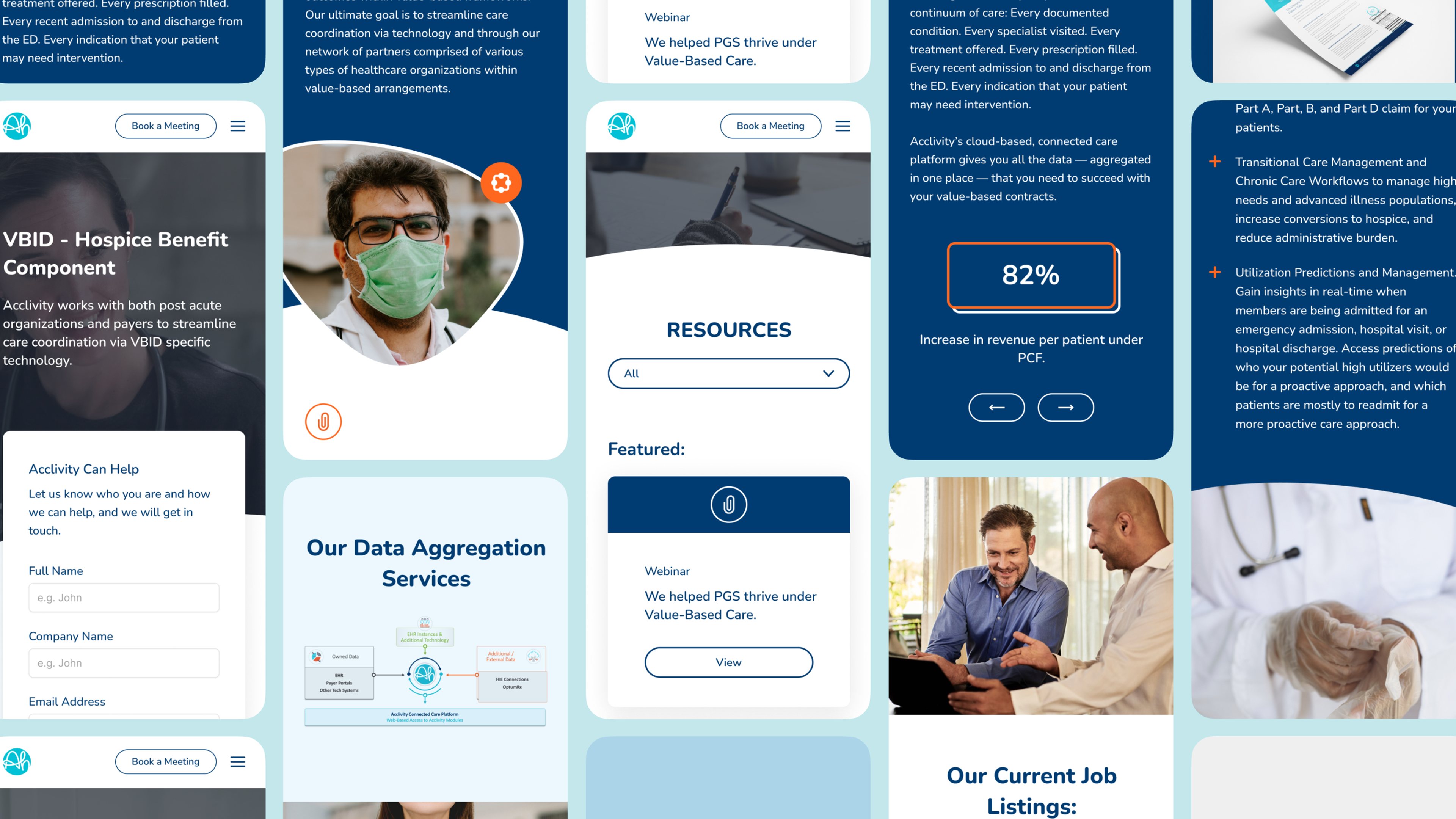 Grid of mobile screens showing site design