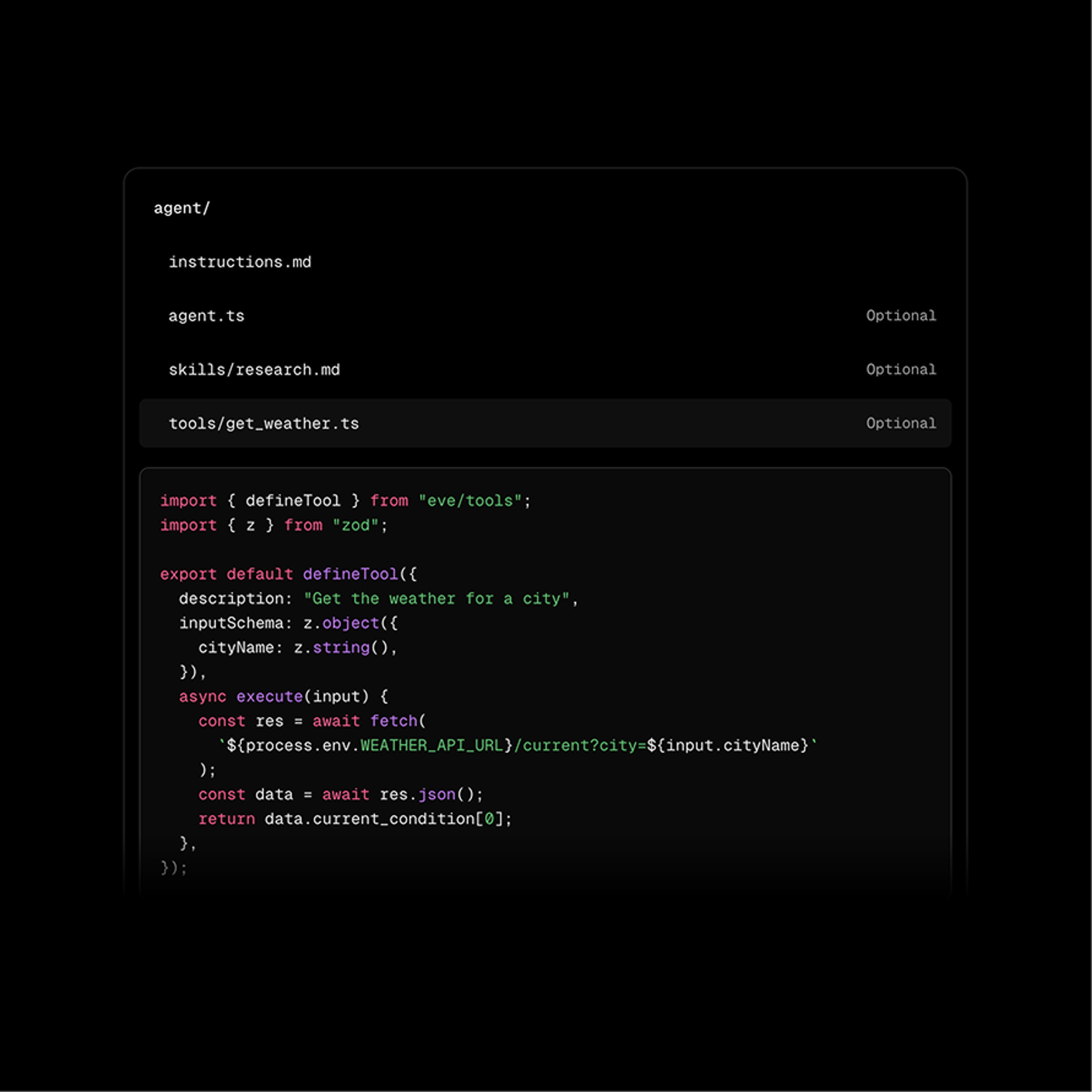 Code block showing typescript code