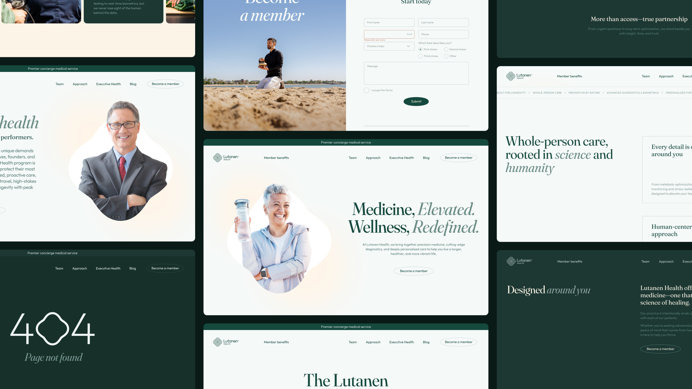 Grid of screens showing various Lutanen website screens