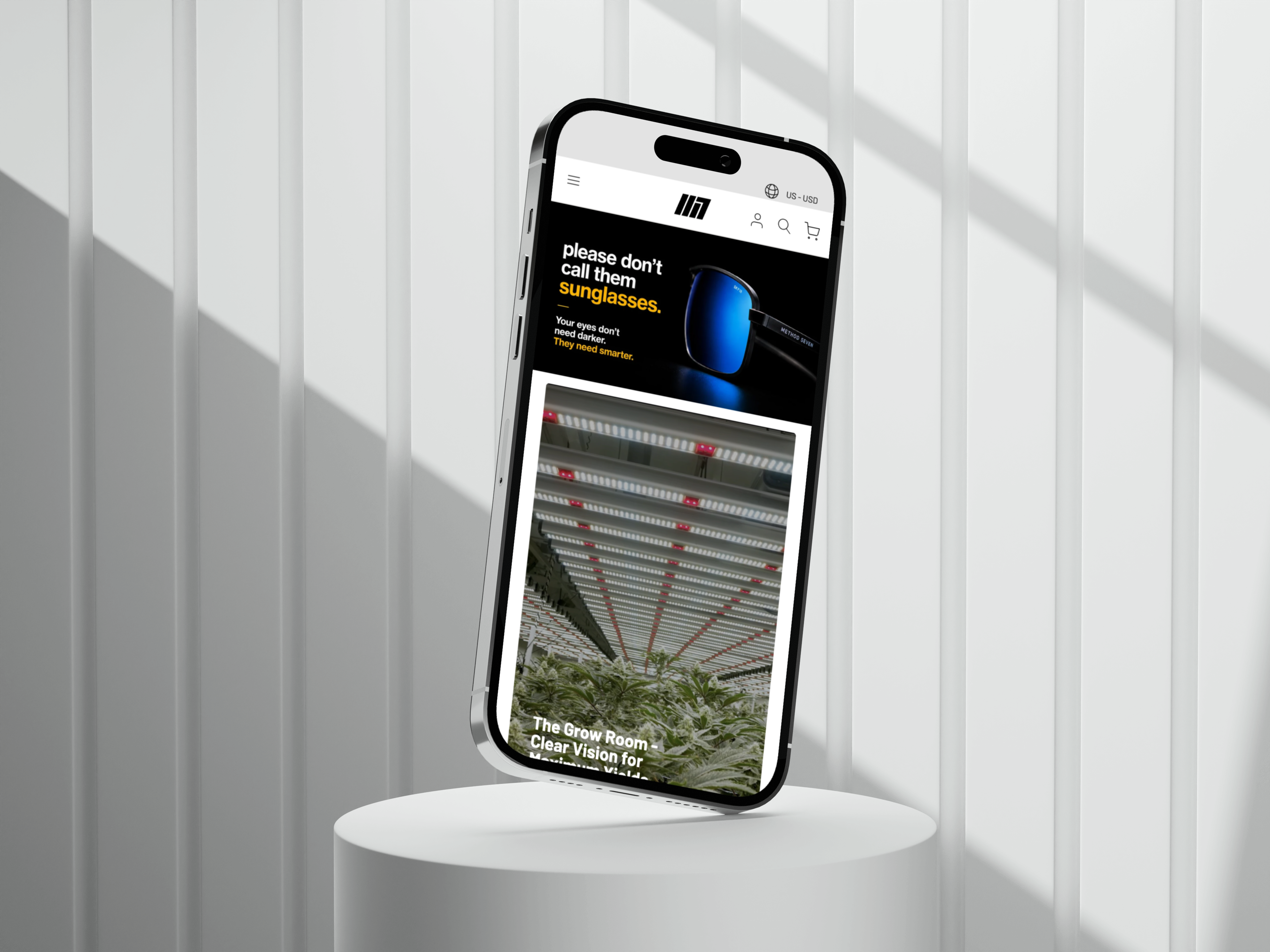 The Method Seven website shown on a mobile phone screen
