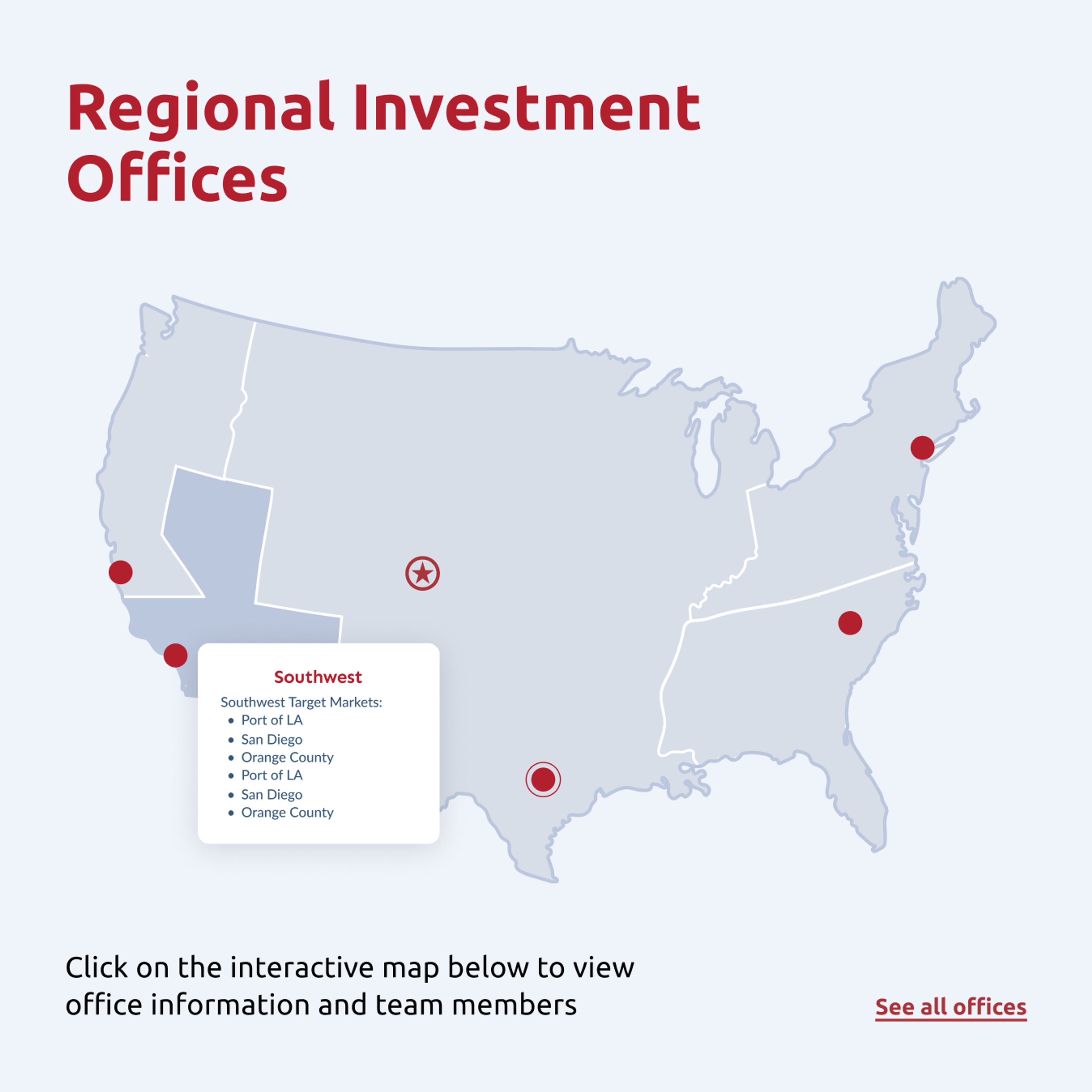 Map showing regional investment offices