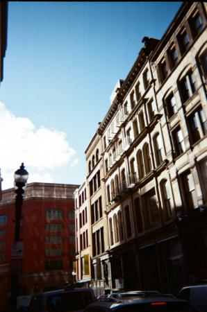 Boston buildings with blue sky in the background