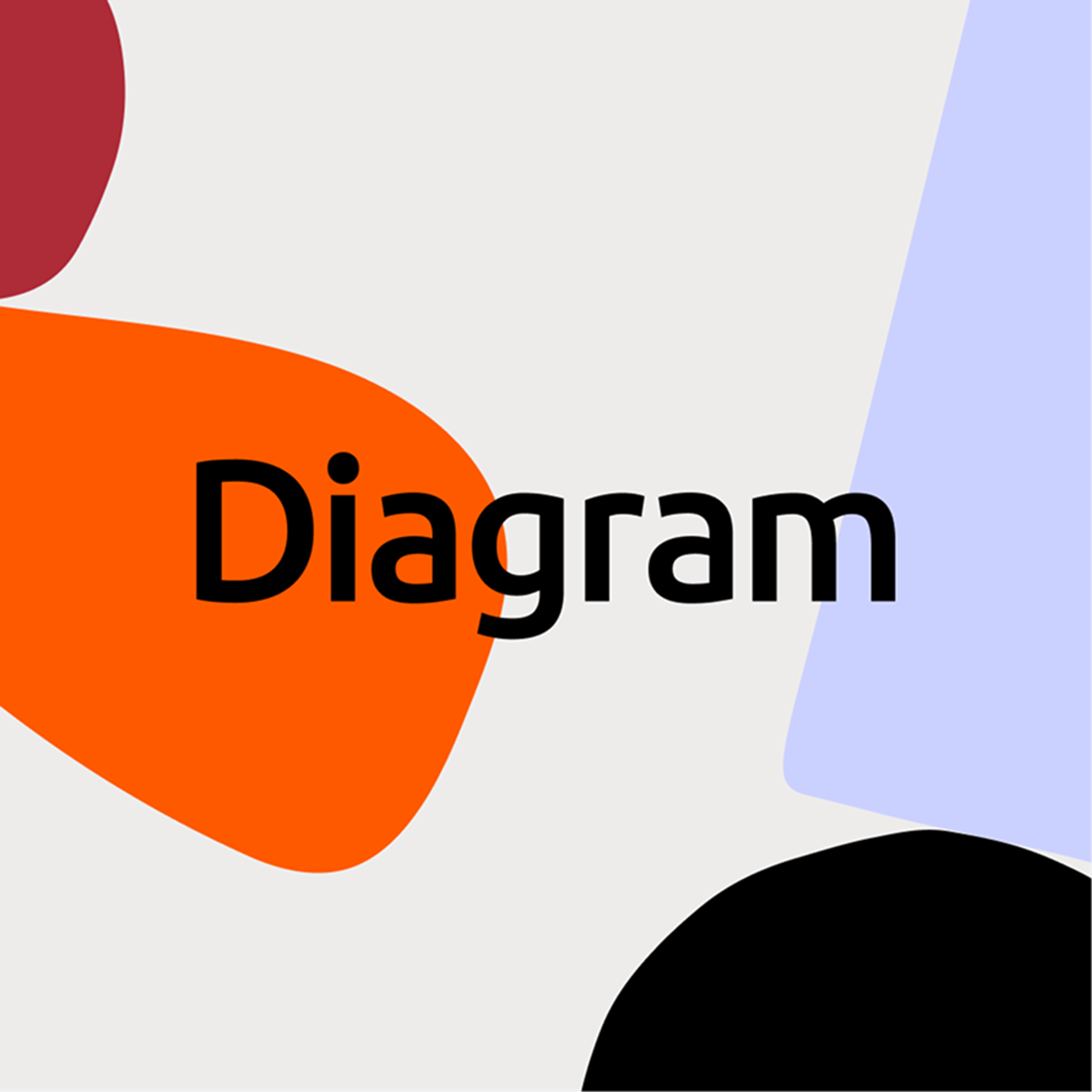 The Diagram wordmark among orange, red and lavender shapes
